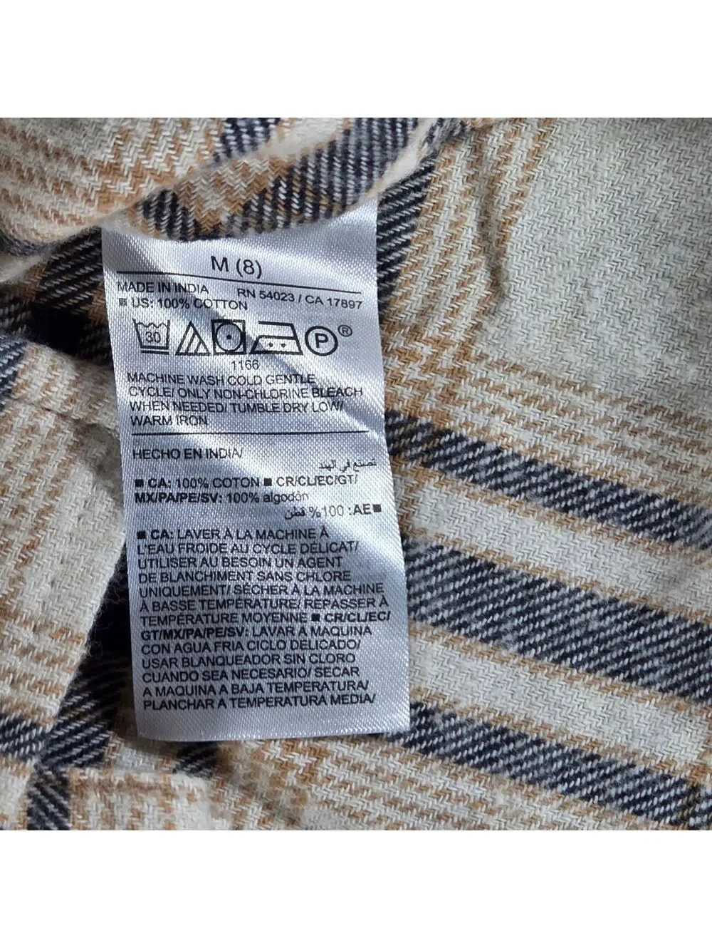 Old Navy Boy's Beige,Tan,Grey Plaid Cotton ButtonUp Long Sleeve Shirt M(8)